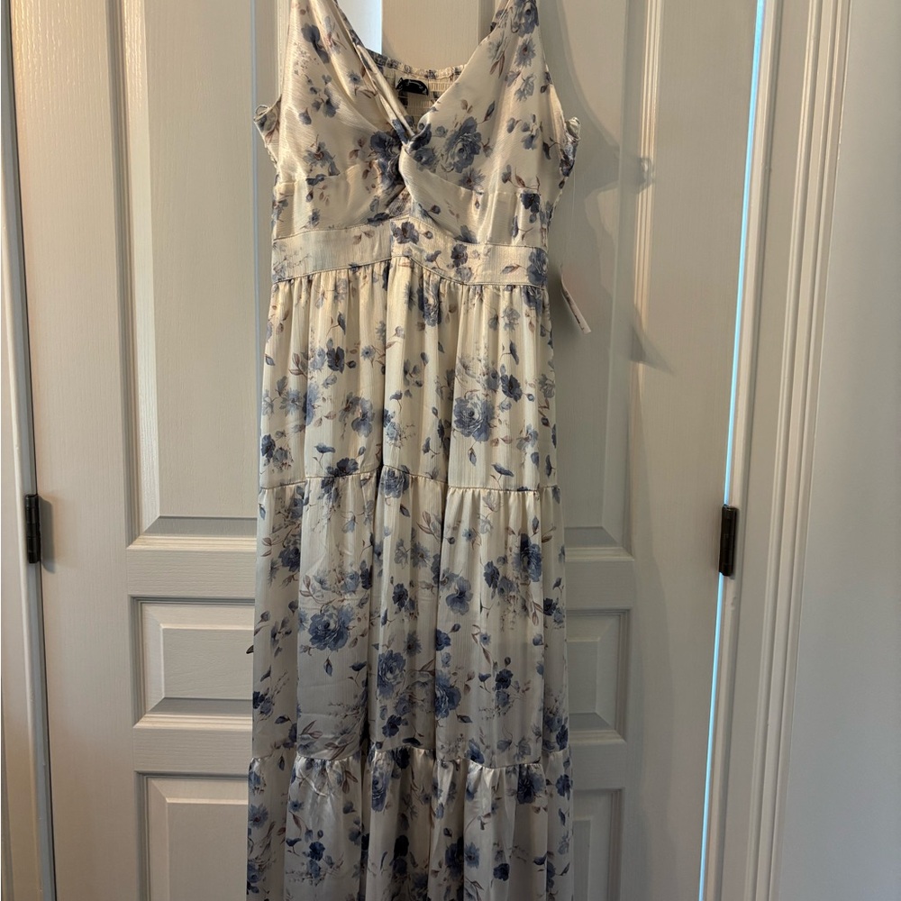 ARULA White and Blue Floral Dress